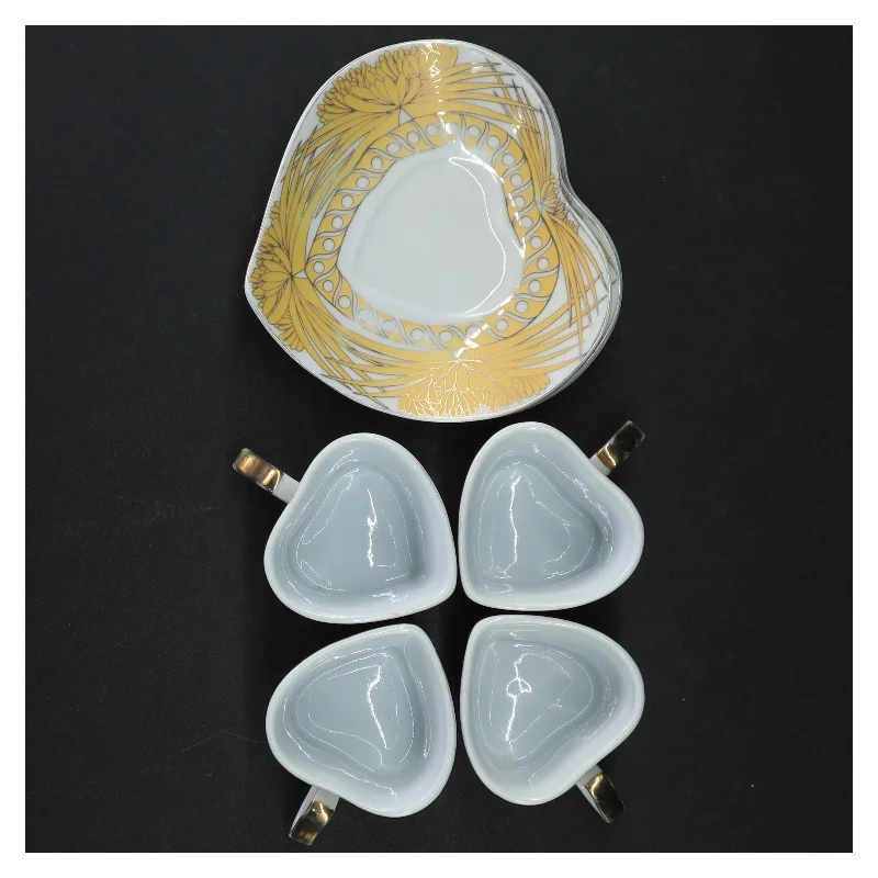 Retro tekopper og underkop med 24 karat guld belægning