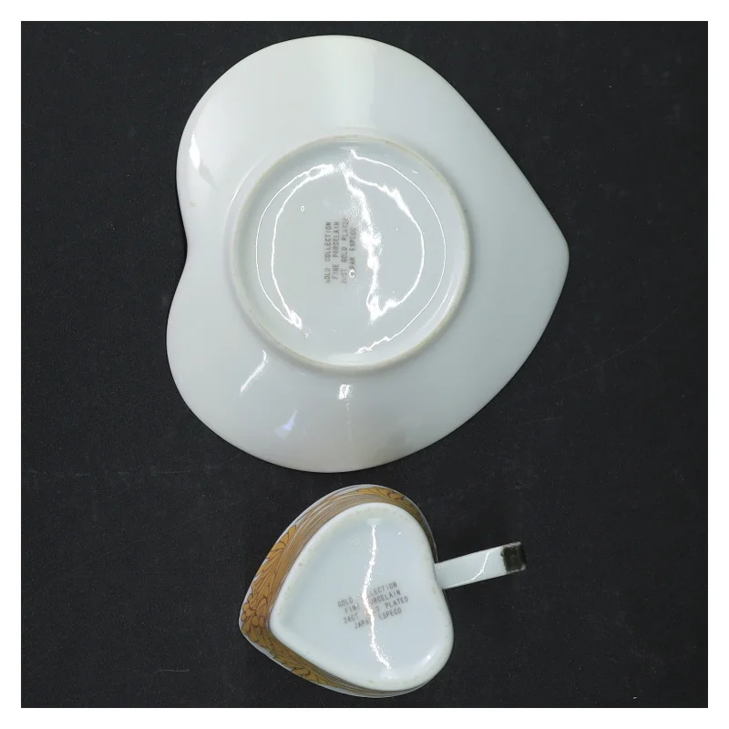 Retro tekopper og underkop med 24 karat guld belægning