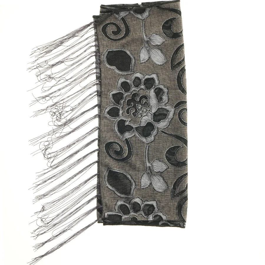 Tørklæde med blomstermønster (str. 160 x 50 cm)