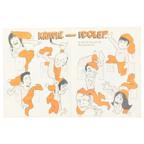 Vintage kravlenisser fra bladet "Børge" (str. 30 x 23 cm) der forestiller tidens populære popsanger, bl.a. The Beatles.