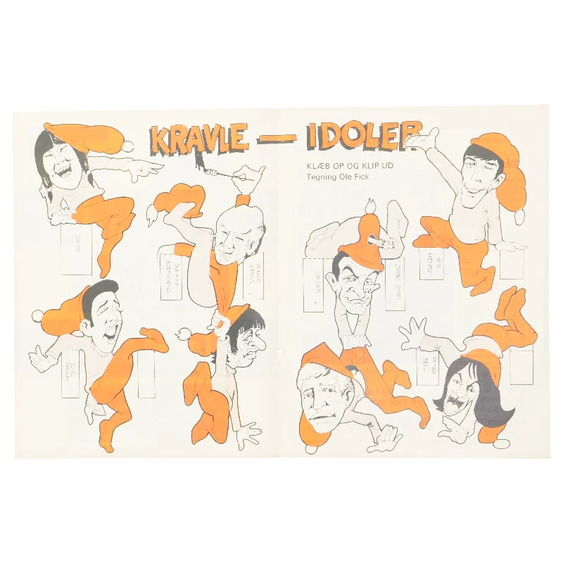 Vintage kravlenisser fra bladet "Børge" (str. 30 x 23 cm) der forestiller tidens populære popsanger, bl.a. The Beatles.