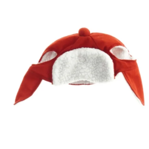 Rød hue med øreklapper til bamser fra Build a Bear