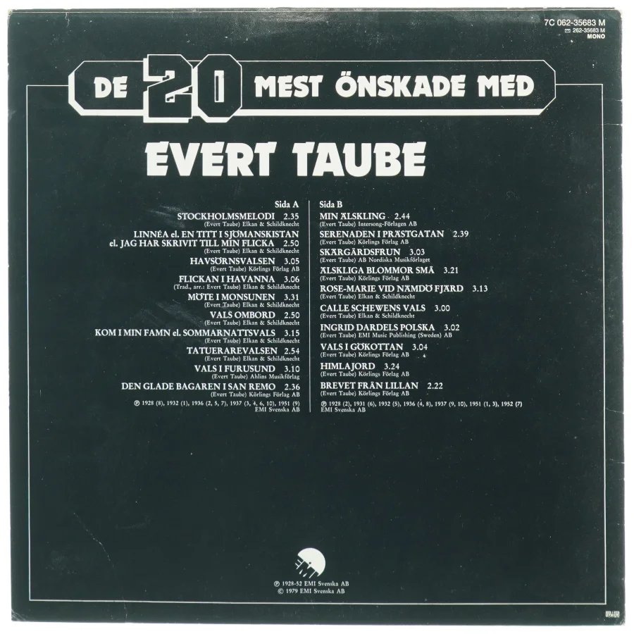 Evert Taube LP fra Warner Bros. Records (str. 31 x 31 cm)