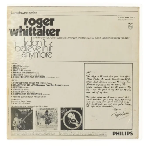 Roger Whittaker LP - I Don't Believe In If Anymore fra Philips