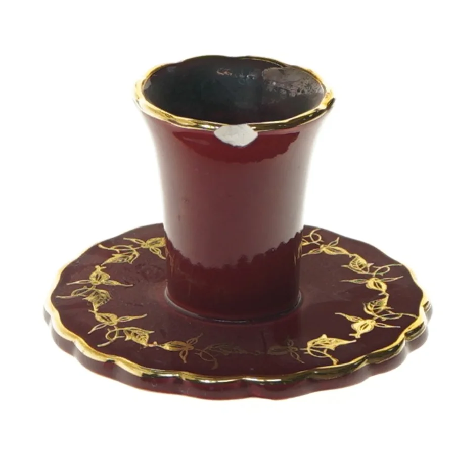 Lysestage med tallerken, rød og guld fra Søholm (str. 5,5 cm)