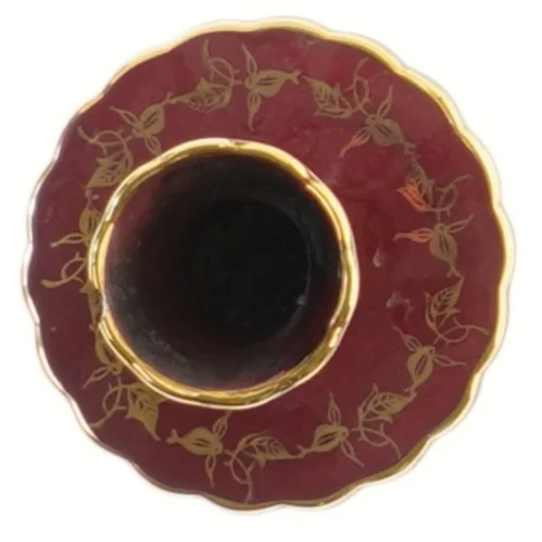 Lysestage med tallerken, rød og guld fra Søholm (str. 5,5 cm)