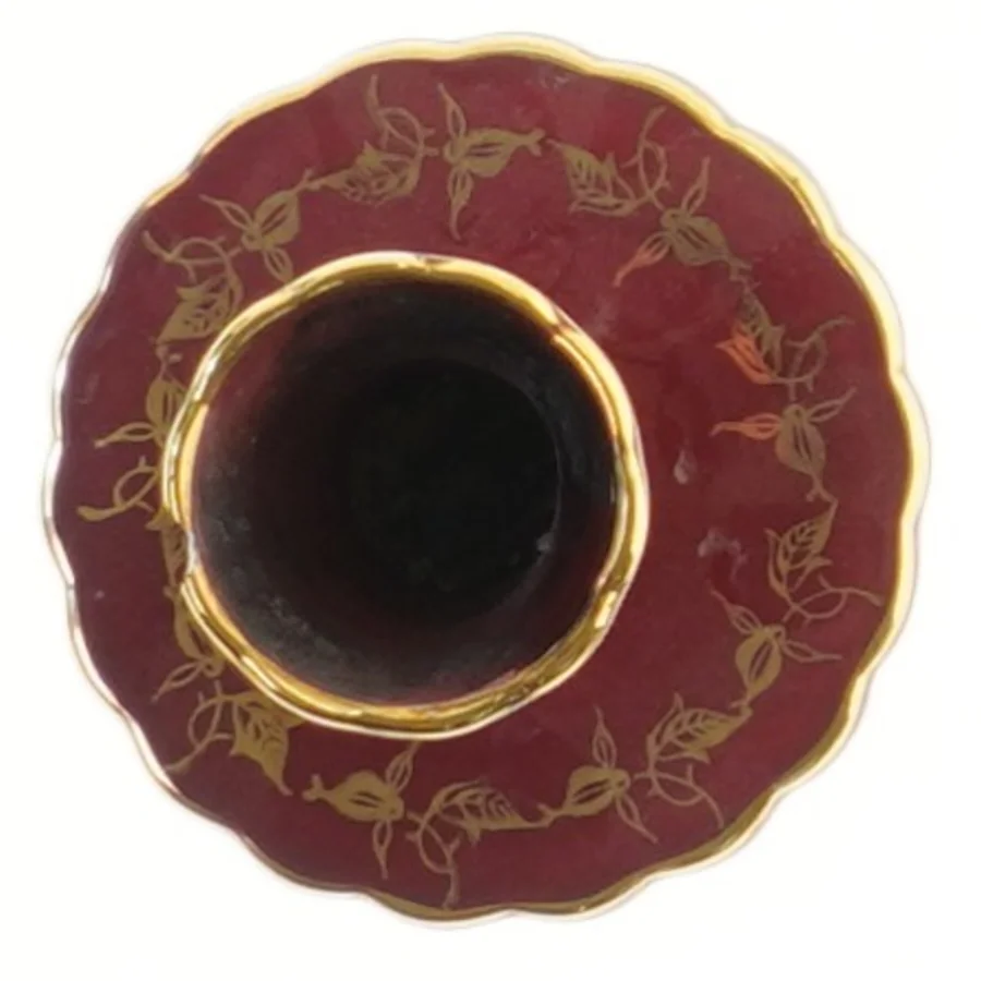 Lysestage med tallerken, rød og guld fra Søholm (str. 5,5 cm)