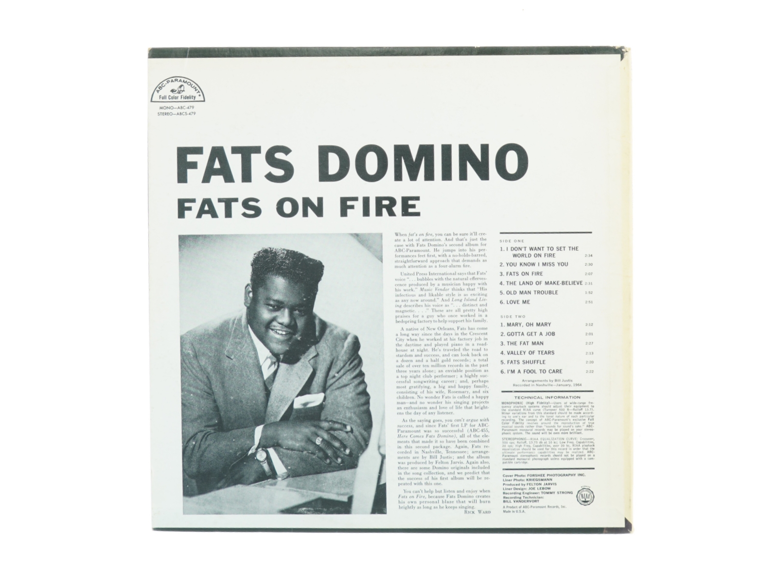 Fats Domino - Fats on Fire Vinylplade (str. 31 x 31 cm)