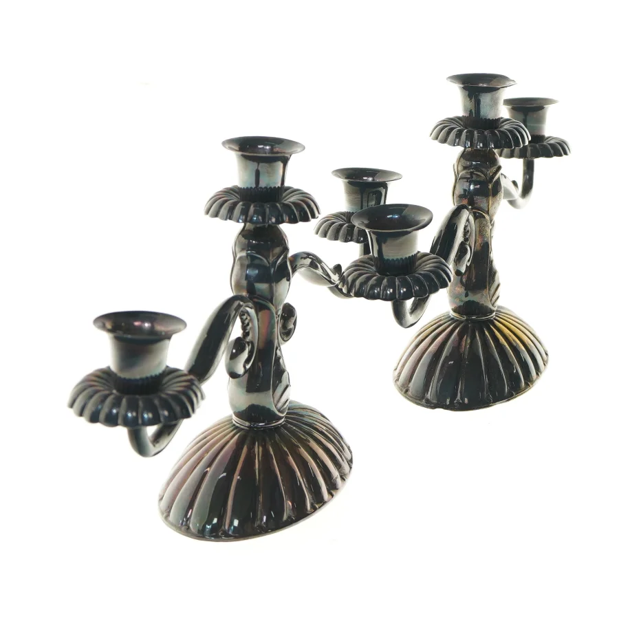 Sæt af todelte sølv lysestager (str. 16,5x8x33 cm)