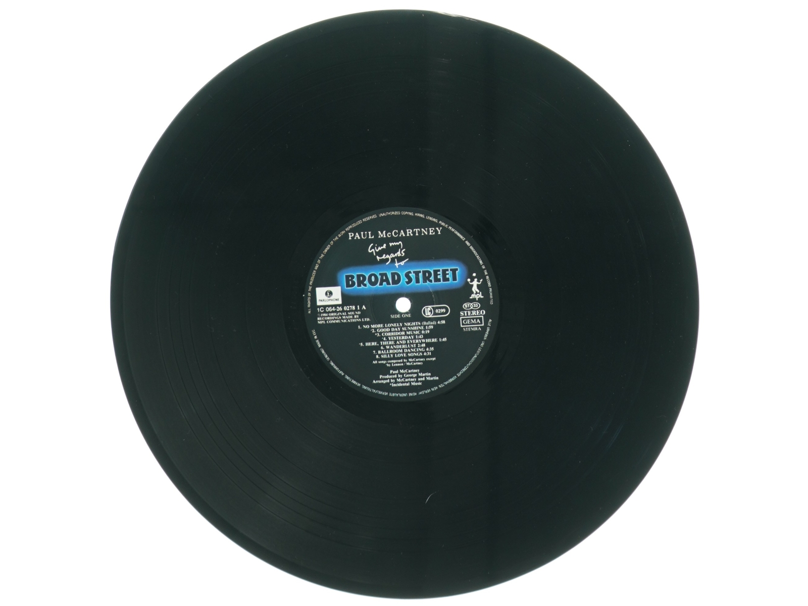 Paul McCartney 'Give My Regards to Broad Street' Vinylplade (str. 31 x 31 cm)