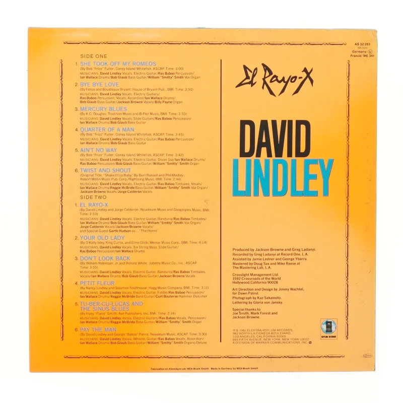 David Lindley El Rayo-X album fra Warner Bros. Records