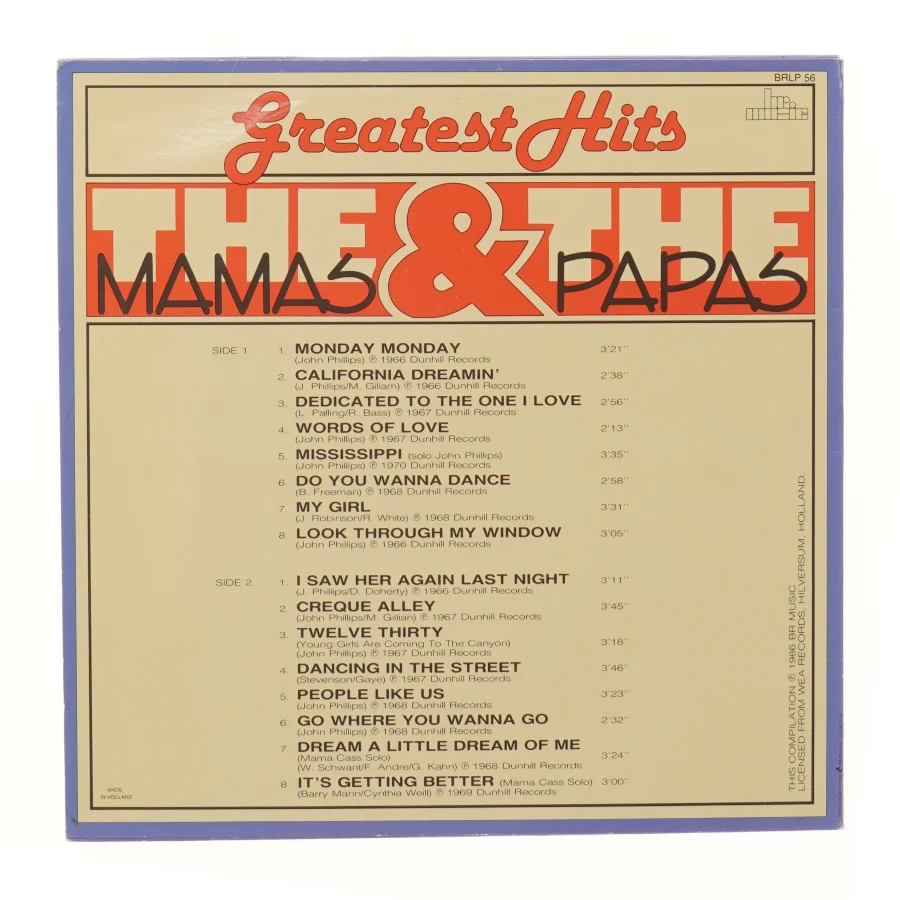 The Mamas & The Papas - Greatest Hits vinyl album