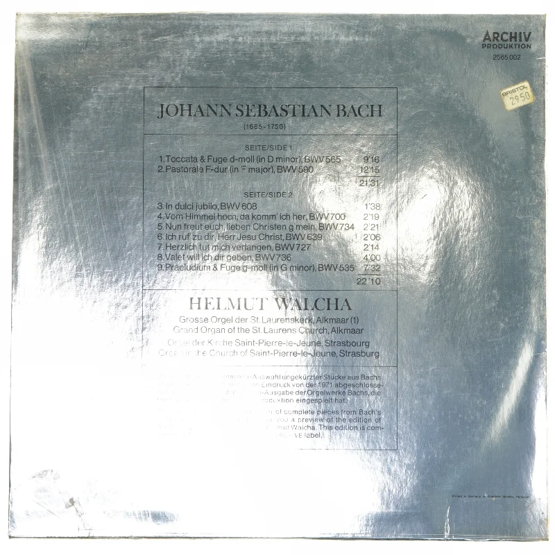 Hi-Fi Orgel LP - Bach / Walcha fra Archiv Produktion
