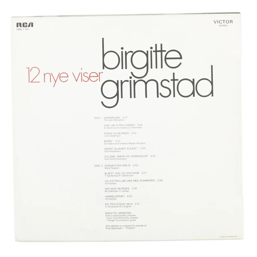 Birgitte Grimstad, 12 nye viser fra Rca (str. 30 cm)