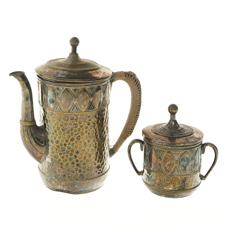 Sølv Vintage Tekande og Sukkerholder (str. 17,5 & 8,5 cm)
