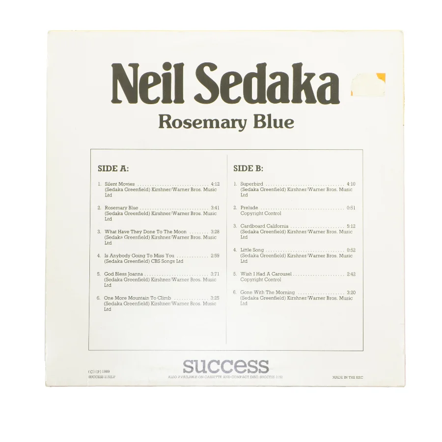 Neil Sedaka - Rosemary Blue LP fra Neil Sedaka