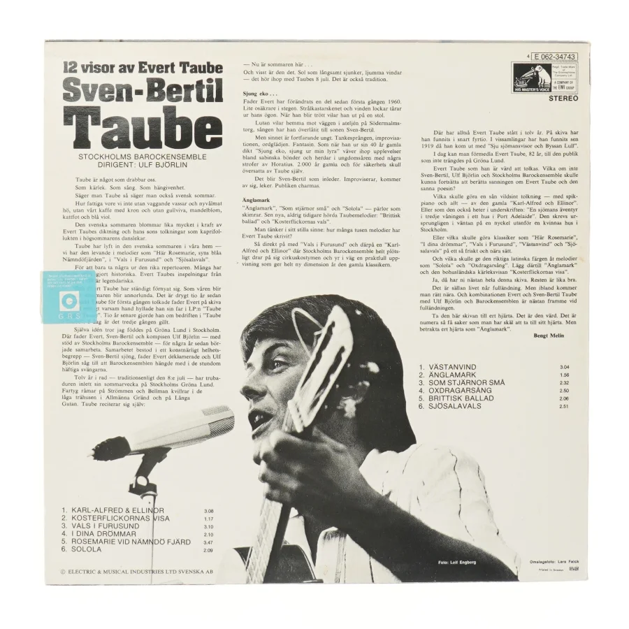 Sven-Bertil Taube LP - 12 visor av Evert Taube fra EMI