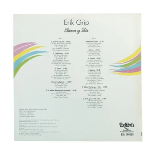 Erik Grip Skærver og skrå LP- Vinylplade fra Exlibris (str. 31 x 31 cm)