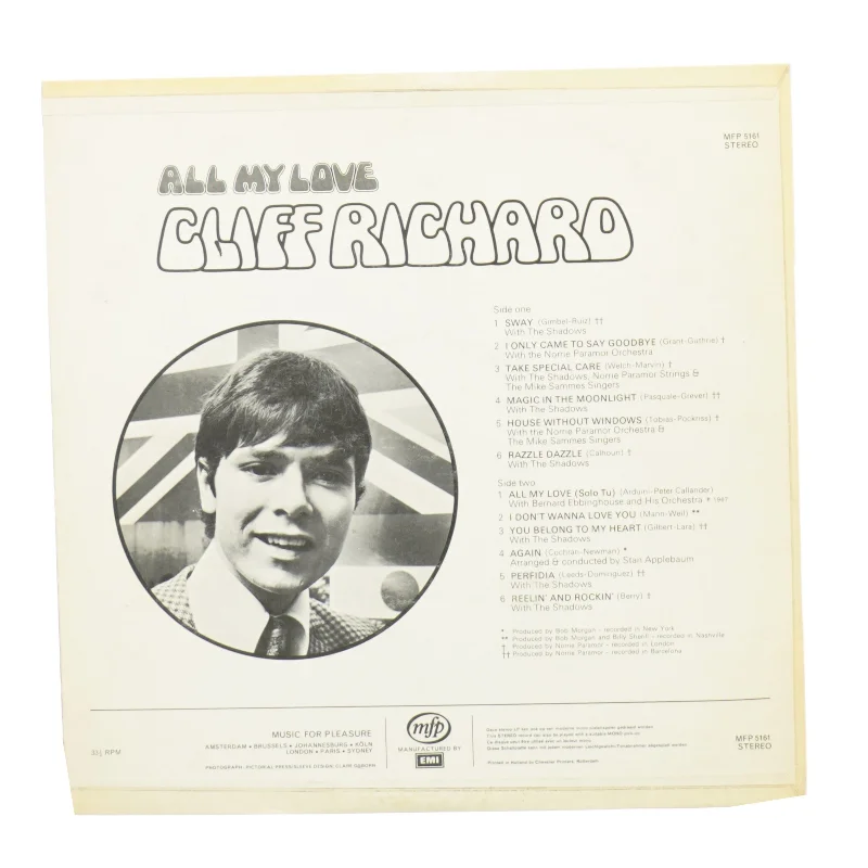 Cliff Richard, all my love fra Mfp (str. 30 cm)