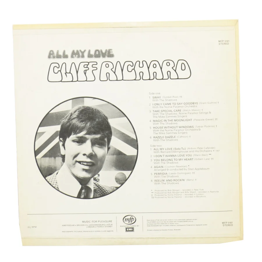 Cliff Richard, all my love fra Mfp (str. 30 cm)