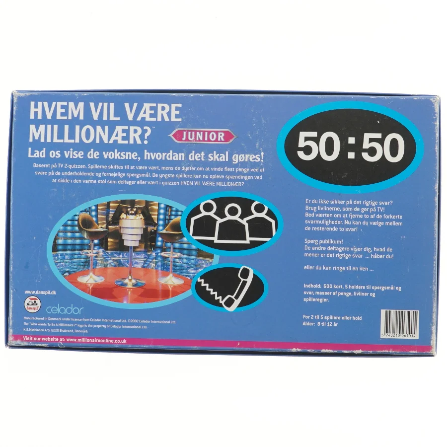 Hvem vil være Millionær Junior brætspil fra Danspil (str. 43,5x26 cm)