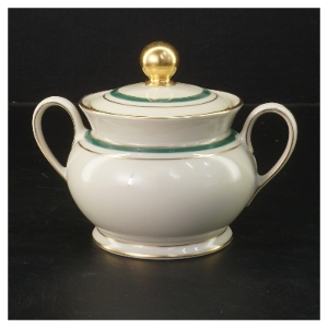 Sukkerskål med låg og håndtag fra Københavns Porcellains Maleri (str. 12x12 cm)