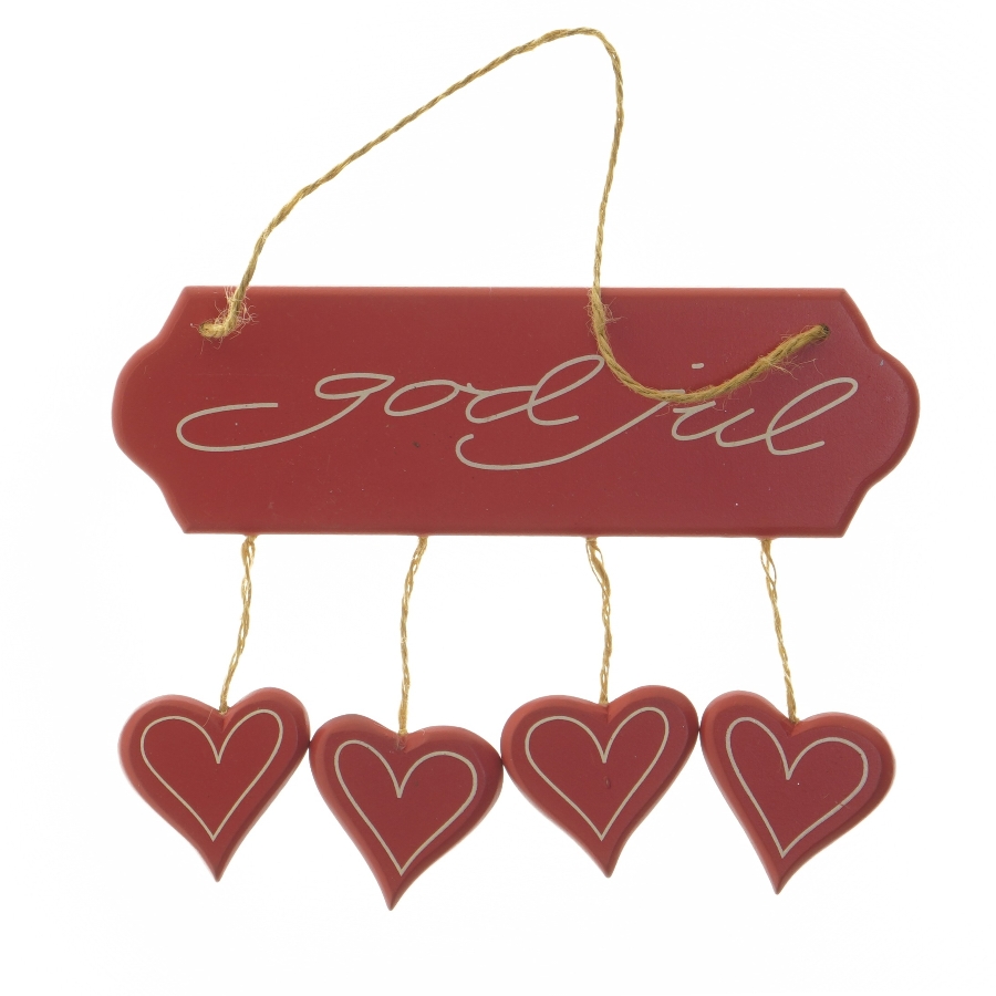 God Jul skilt med hjerter (str. 21x6 cm)