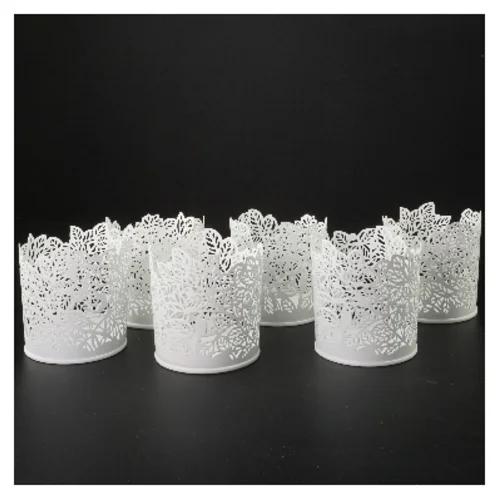 Hvide lysholdere med bladmønster fra IKEA (str. Ø 8x8,5 cm)