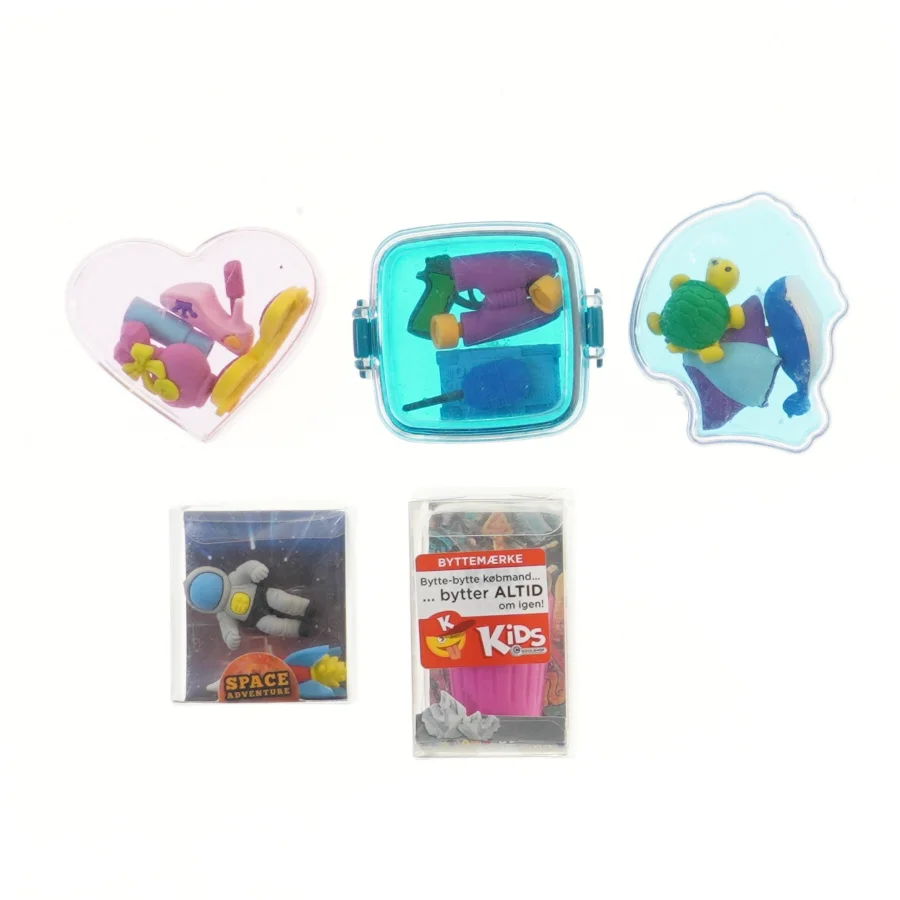 5 x sjove viskelædersamleræsker – astronaut, dyr, pistol m.m.