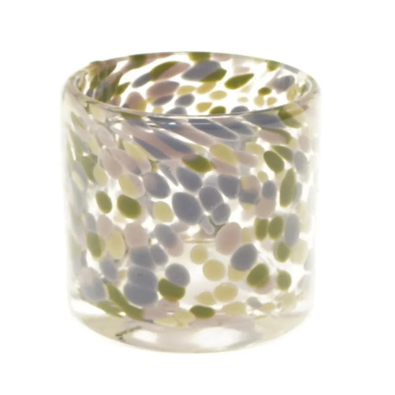 Glasvase med farvede prikker (str. Ø 8,5x8 cm)