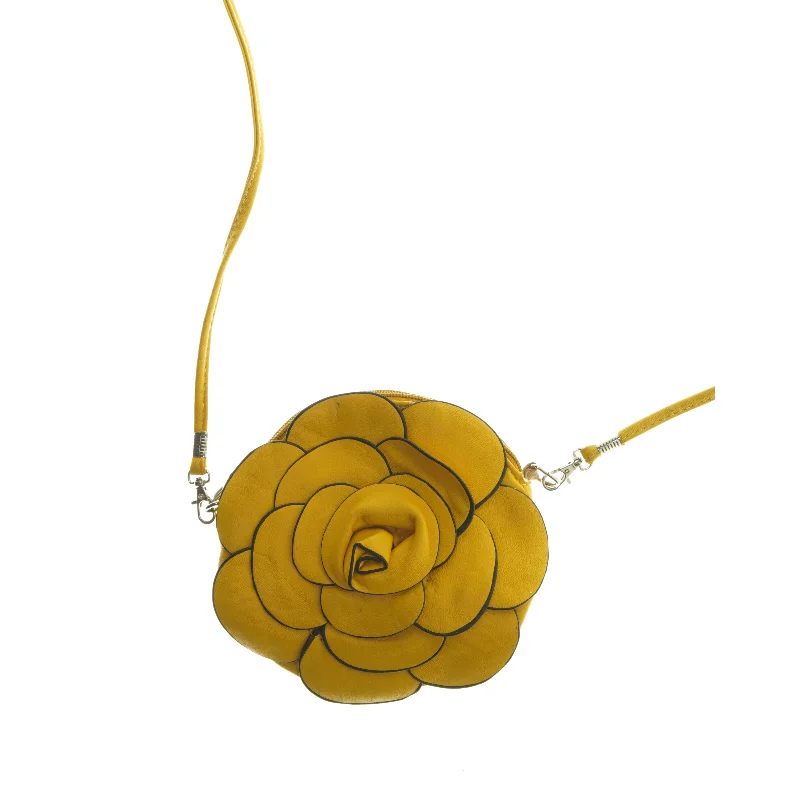 Gul rund taske med blomstermønster (str. Ø 16 cm)