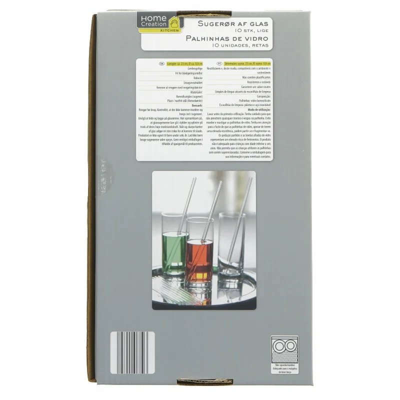 Sugerør af glas fra Home Creation (str. 10 styk 23 cm)