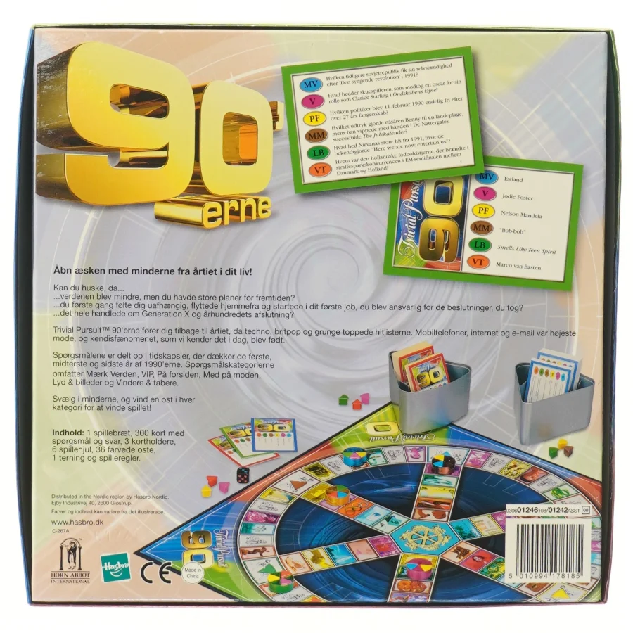 Trivial Pursuit spil '90erne fra Hasbro (str. 27,5x27 cm)