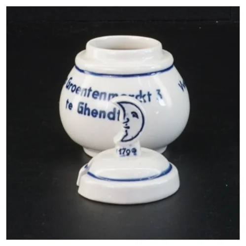 Porcelænskrukke med blåt mønster (str. 10 x 7 cm)