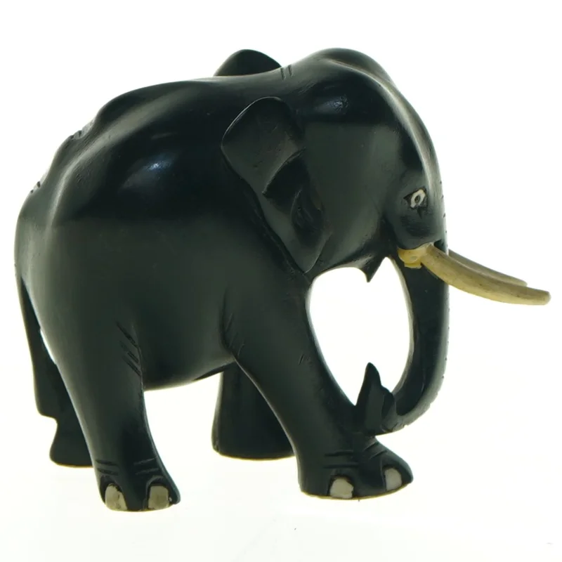 Sort elefantfigur i træ (str. 11 x 9 cm)
