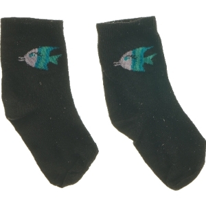 Små sorte sokker med fiskeprint (str. 12 cm)