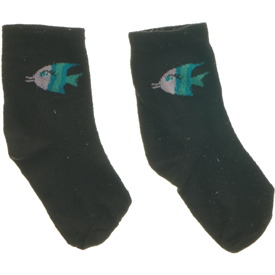 Små sorte sokker med fiskeprint (str. 12 cm)