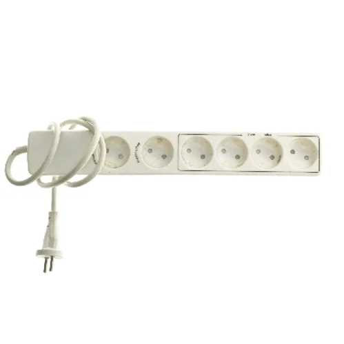 Hvid stikdåse med 6 udtag (str. 37x5,5 cm)