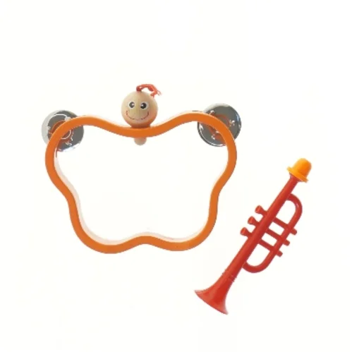 Børnetamburin og legetøjstrompet (str. 18,5x13 cm)