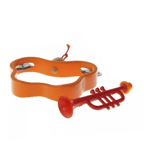 Børnetamburin og legetøjstrompet (str. 18,5x13 cm)