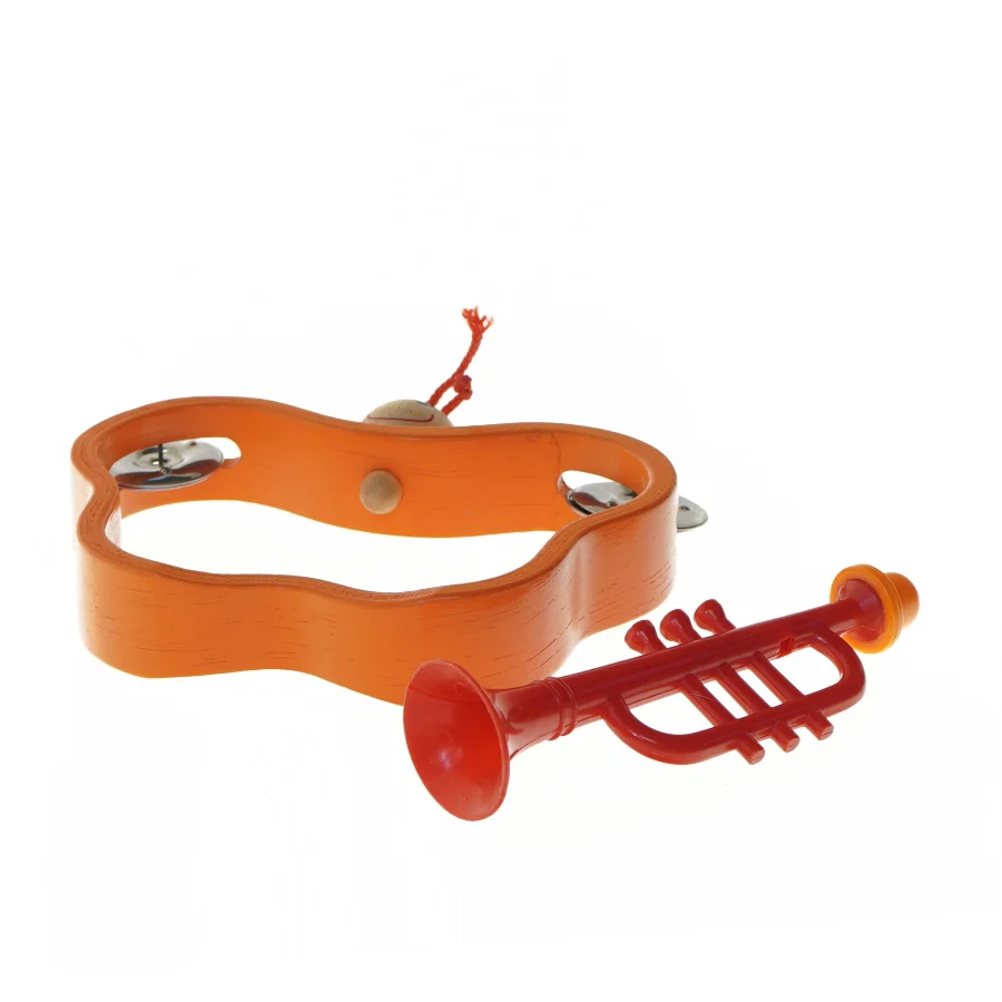 Børnetamburin og legetøjstrompet (str. 18,5x13 cm)