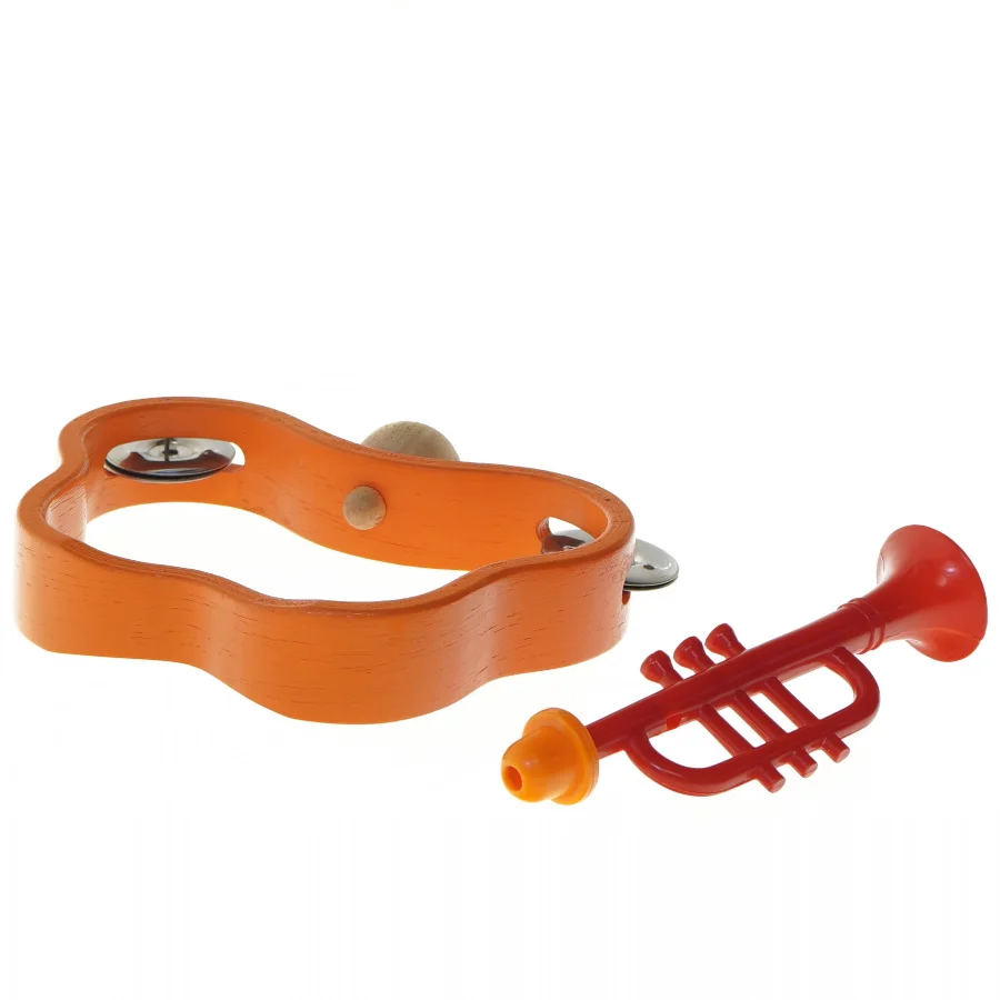 Børnetamburin og legetøjstrompet (str. 18,5x13 cm)