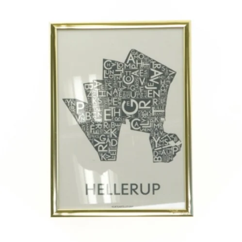 Indrammet plakat med typografi. HELLERUP (str. 23 x 17 cm)