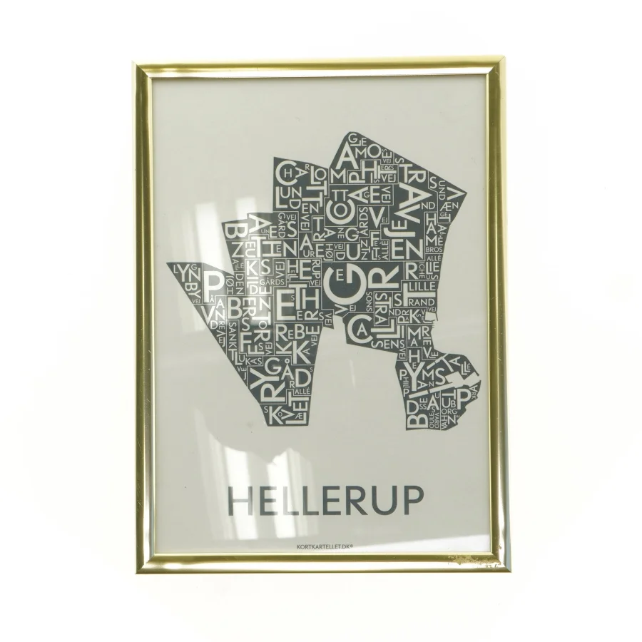 Indrammet plakat med typografi. HELLERUP (str. 23 x 17 cm)