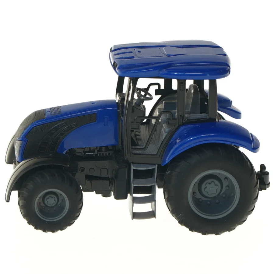 Lille blå modeltraktor med detaljer (str. 22 cm)