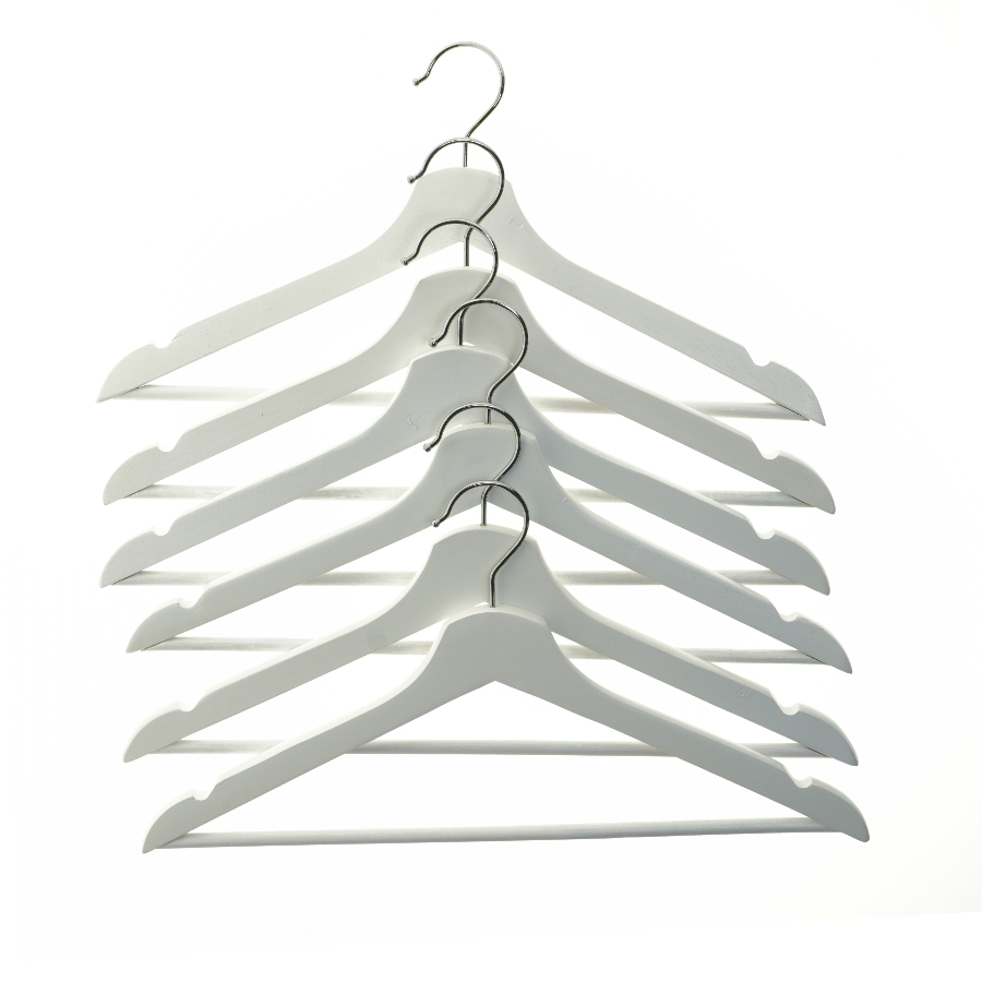 Hvidt tøjstativ sæt med 6 bøjler (str. 43 cm. 6 styk)