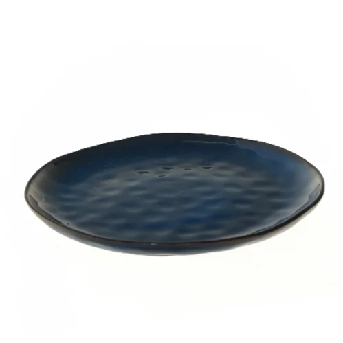 Blåt dekorativt fad stentøj (str. Ø 28,5 cm)