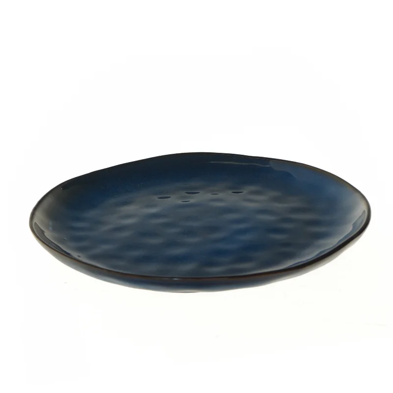 Blåt dekorativt fad stentøj (str. Ø 28,5 cm)