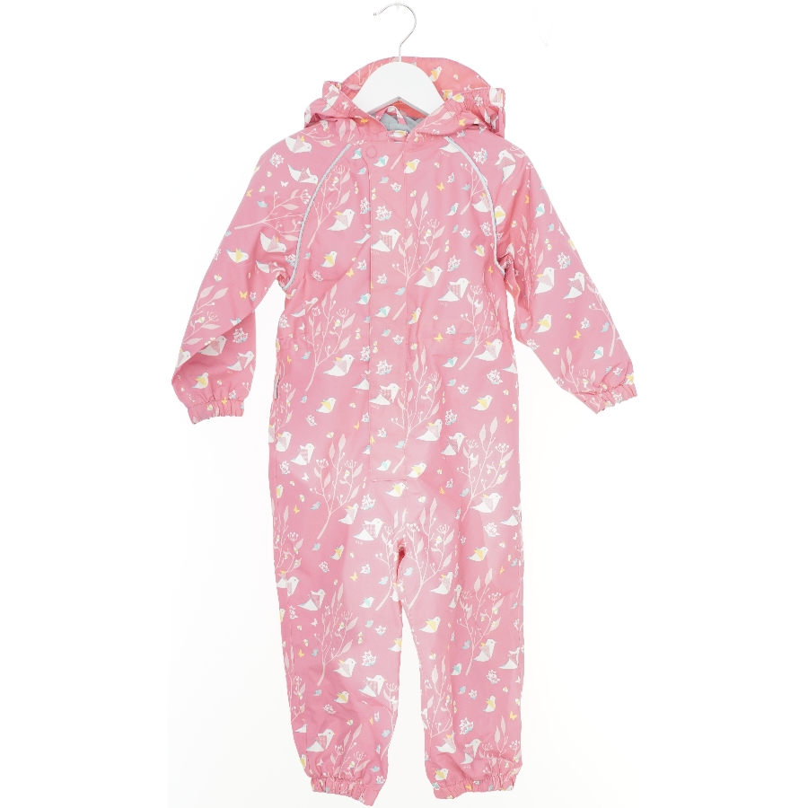 Lyserød regndragt med fuglemotiver fra Jan&jul (str. 92)