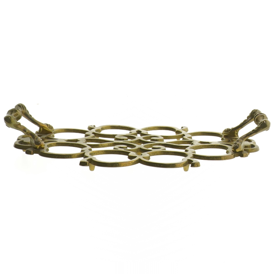 Antikt grydeunderlag / bordskåner i messing (24 cm)